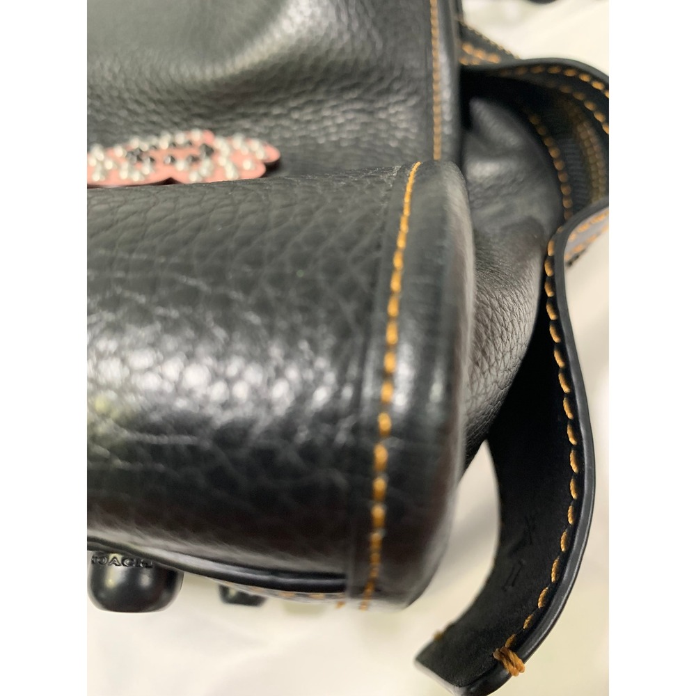 Coach Rogue 31 Black Glovetanned Pebble Leather Tea Rose Floral Satchel Bag - Picture 15 of 16